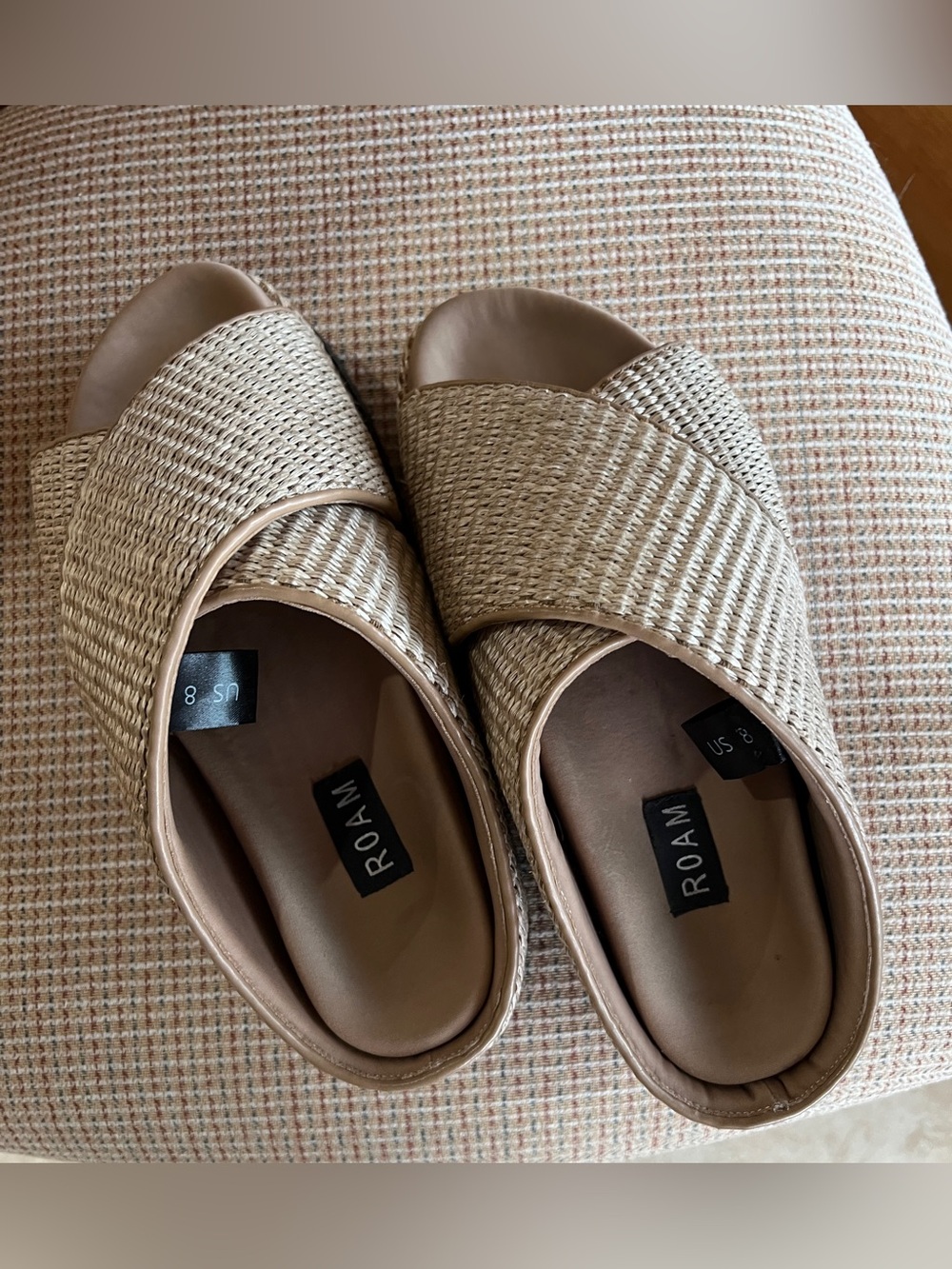 ROAM Cross Stack Raffia Platform Slides - Sz 8